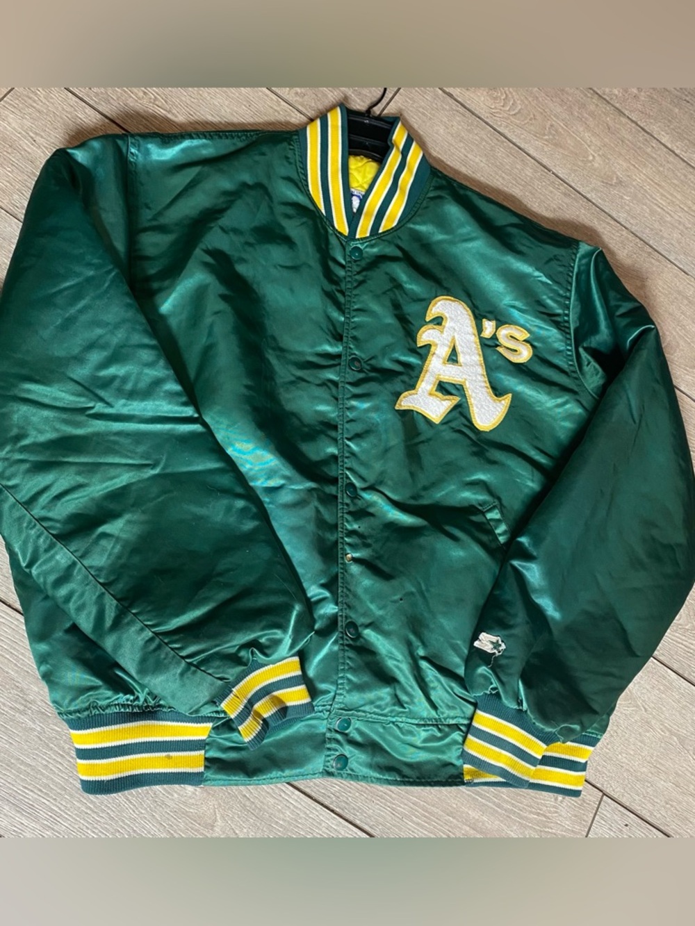 VTG RARE MLB OAKLAND A’s ATHLETICS STARTER SATIN BOMBER JACKET 90s MENS XXL